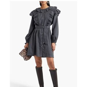 NWT Antik Batik Gray Belted Ruffle Shoulder Shirt Dress| Size M